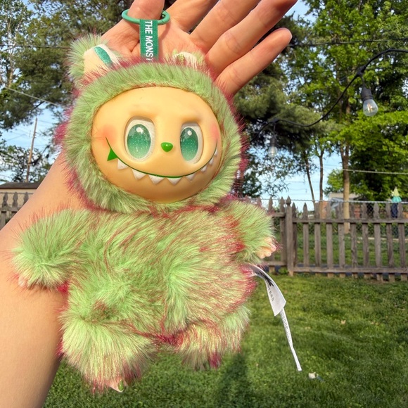 Other - Green Kiwi Labubu Furry Monster Plush Keychain with Glitter Eyes-Stuffed Animal